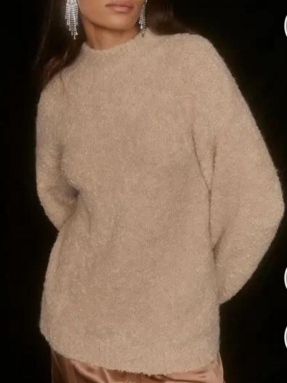 Reformation Bouclé Cowlneck Sweater in Ginger Beige